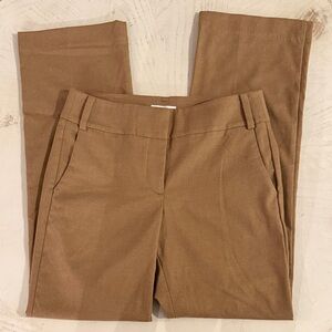 Loft Straight-Leg Preppy Chic Trouser Pants Camel Herringbone Pattern Academia